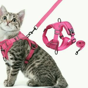 Adjustable Pink Cat Harness with Leash